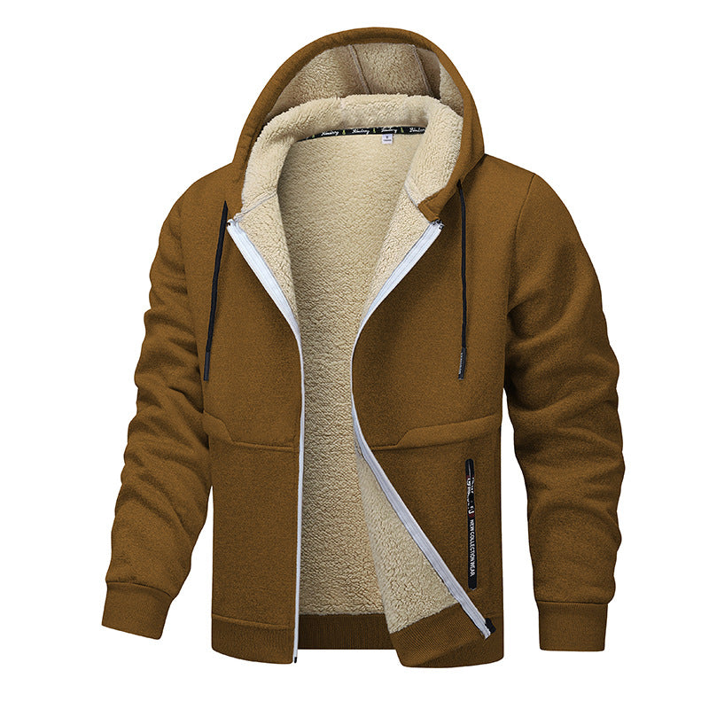 Freizeit Hoodies für Herren, schweres Fleece Sweatshirt, Winter dickes Sherpa gefüttertes Kapuzen-Reißverschlussjacke, dicke Streetwear Mäntel