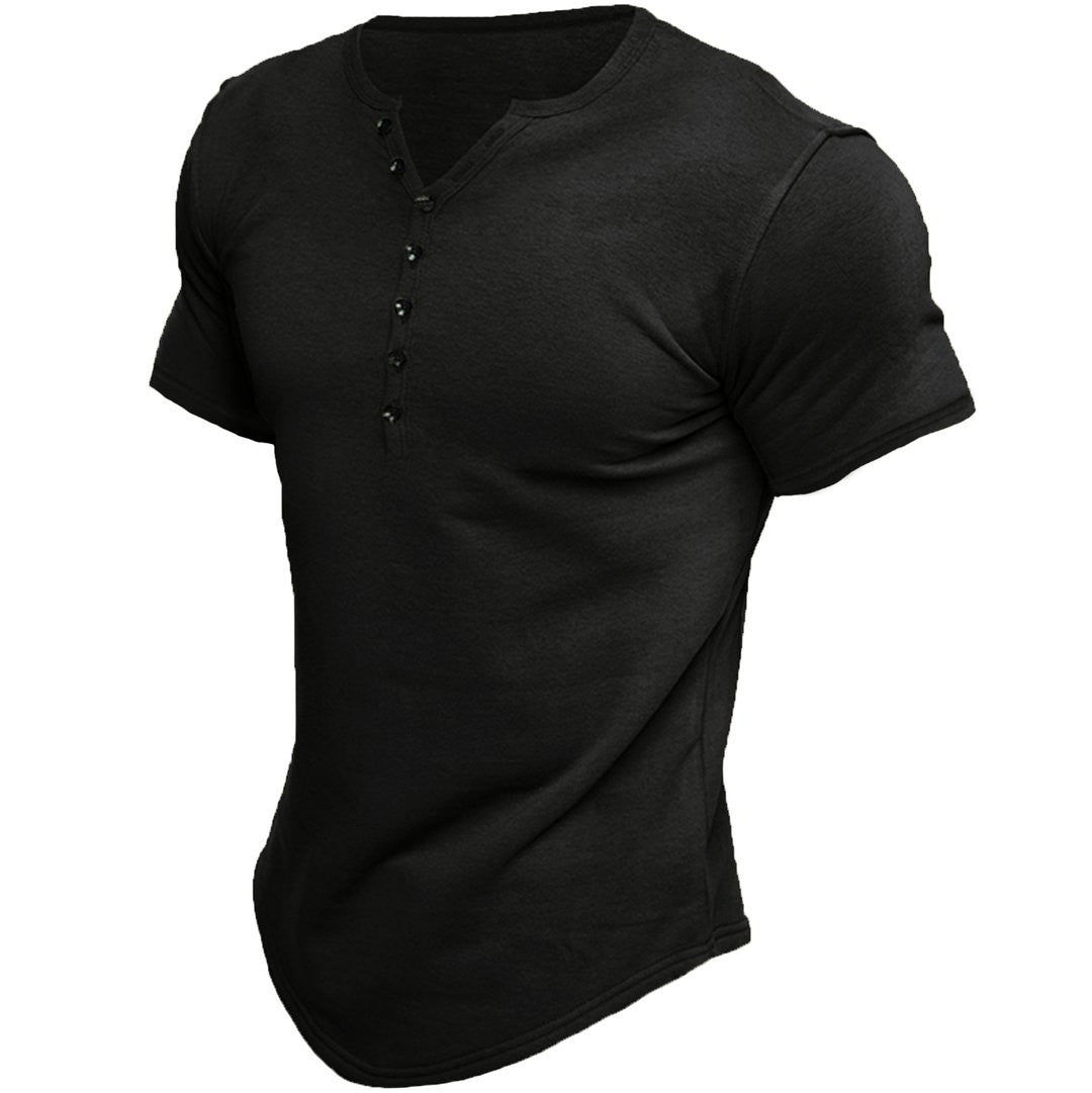 Men's Fashion Casual Solid Color Button Sleeve Top