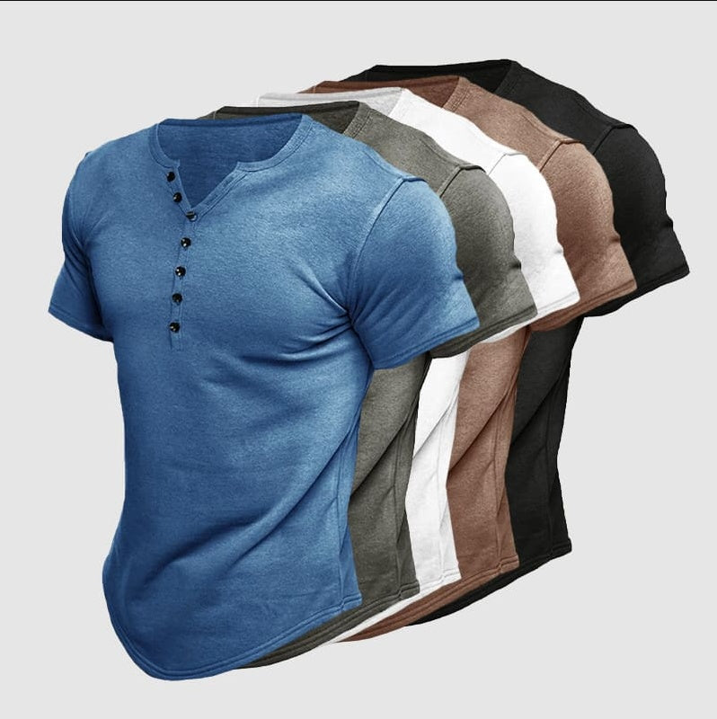 Men's Fashion Casual Solid Color Button Sleeve Top