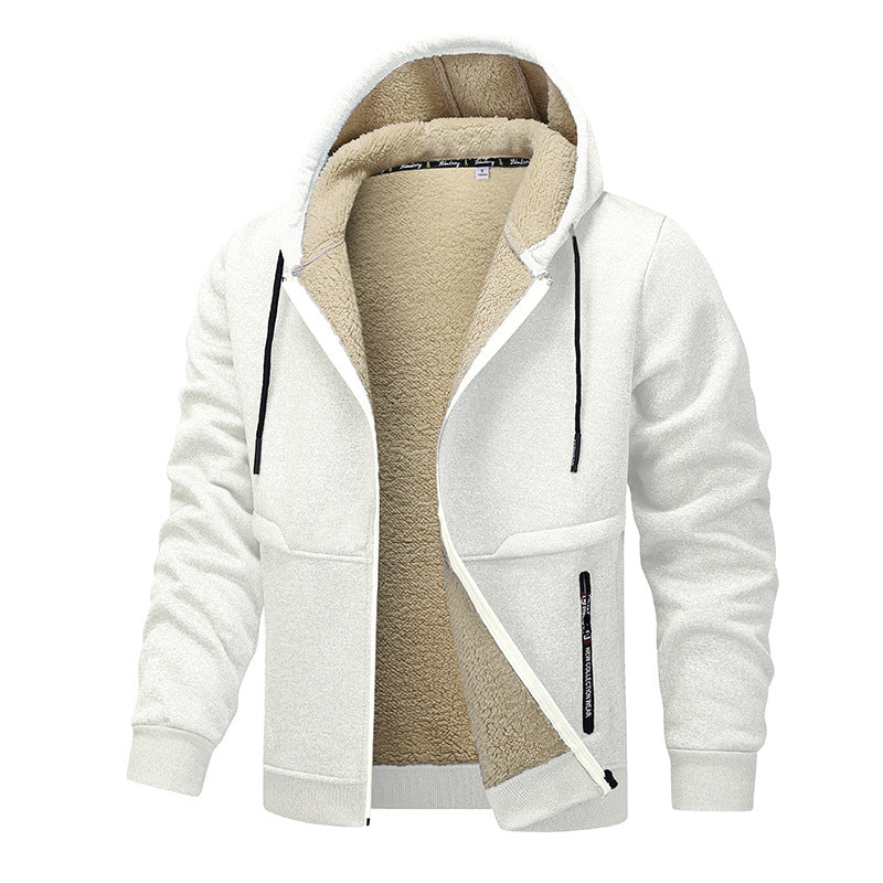 Freizeit Hoodies für Herren, schweres Fleece Sweatshirt, Winter dickes Sherpa gefüttertes Kapuzen-Reißverschlussjacke, dicke Streetwear Mäntel