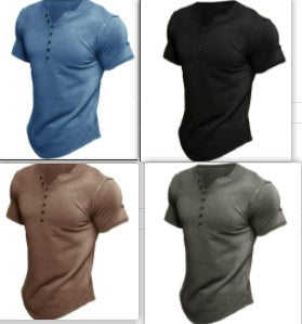 Men's Fashion Casual Solid Color Button Sleeve Top