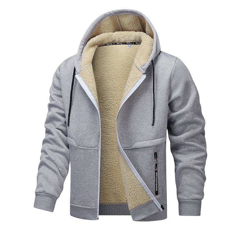 Freizeit Hoodies für Herren, schweres Fleece Sweatshirt, Winter dickes Sherpa gefüttertes Kapuzen-Reißverschlussjacke, dicke Streetwear Mäntel