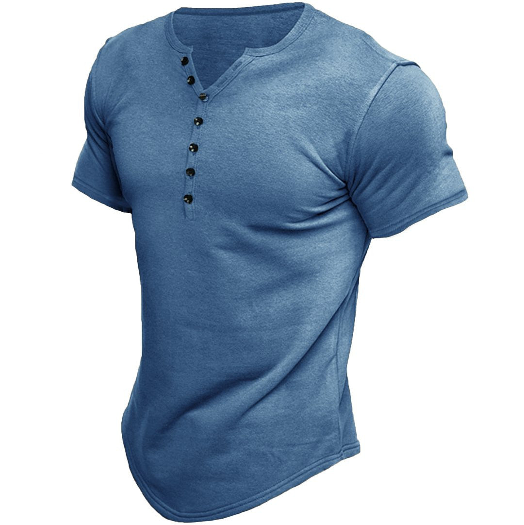 Men's Fashion Casual Solid Color Button Sleeve Top
