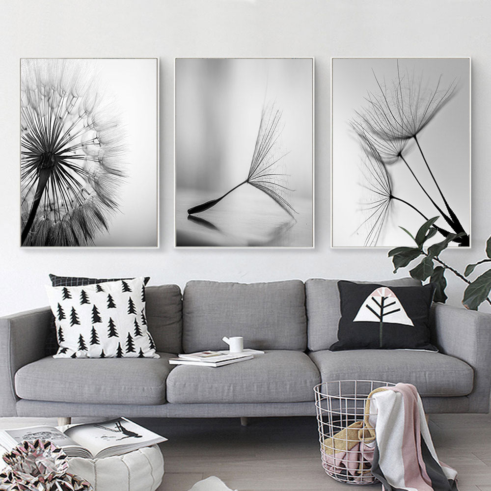 Modern Black And White Art Dandelion Painting Core Canvas Painting