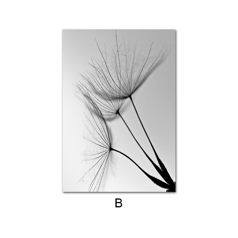 Modern Black And White Art Dandelion Painting Core Canvas Painting