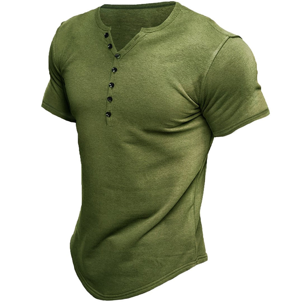 Men's Fashion Casual Solid Color Button Sleeve Top