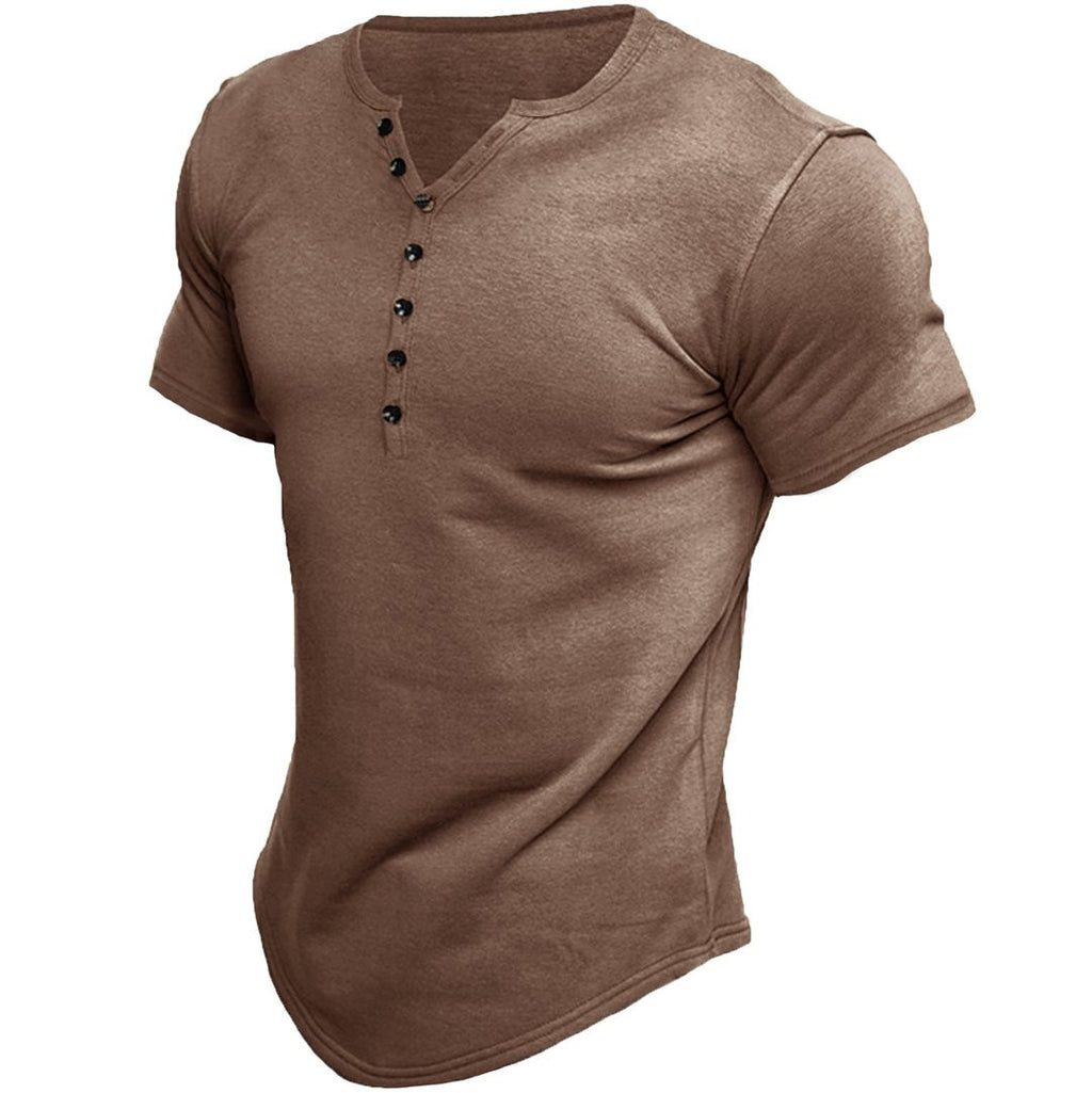 Men's Fashion Casual Solid Color Button Sleeve Top