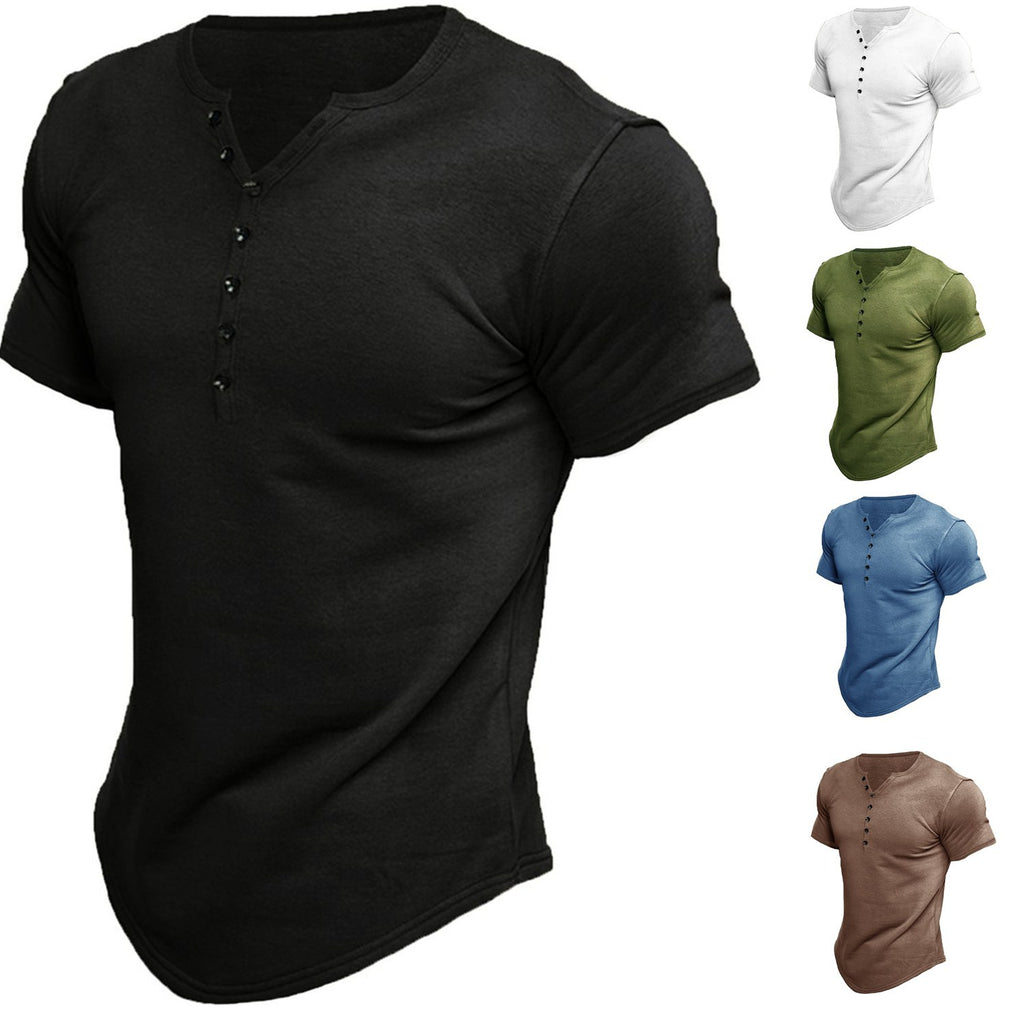 Men's Fashion Casual Solid Color Button Sleeve Top