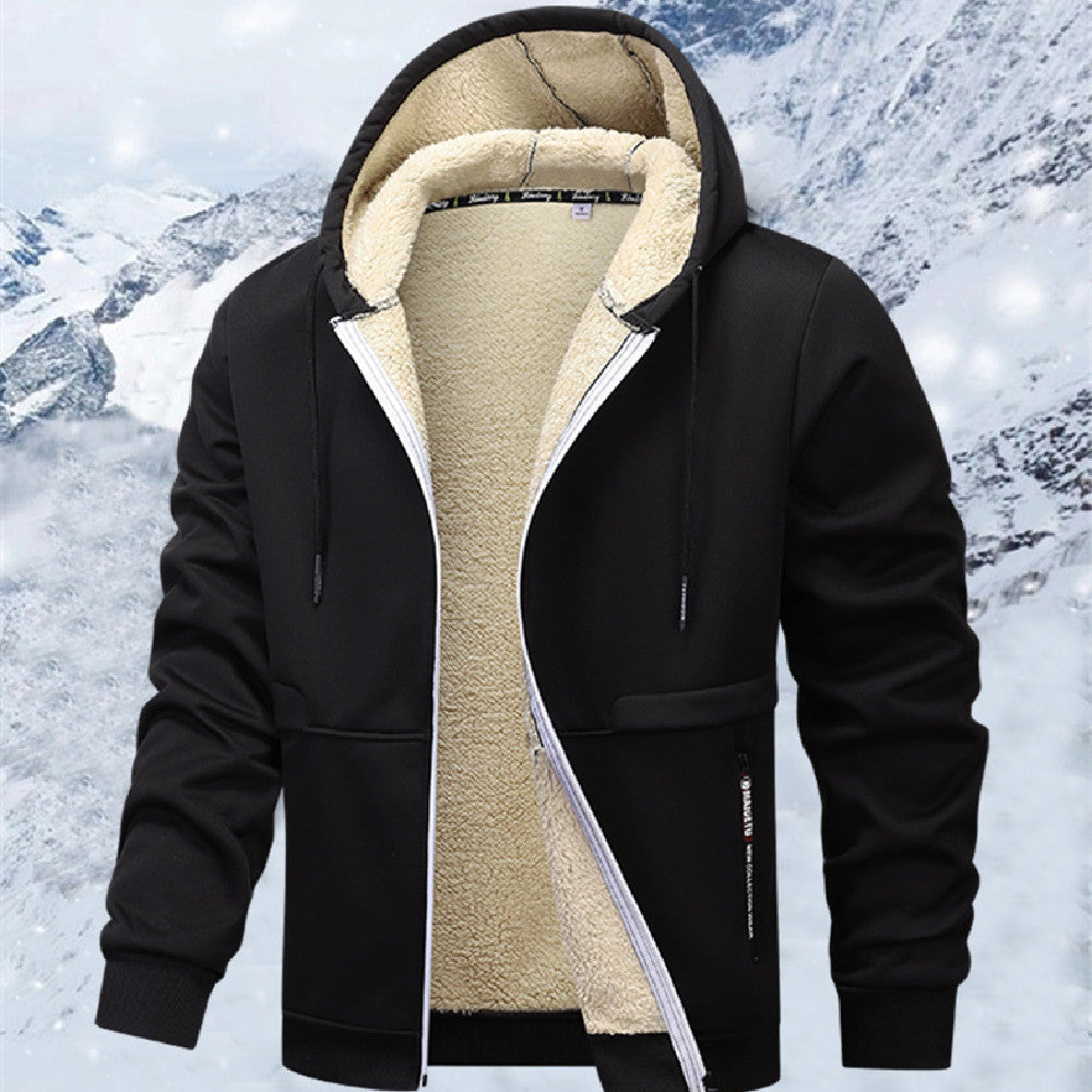 Freizeit Hoodies für Herren, schweres Fleece Sweatshirt, Winter dickes Sherpa gefüttertes Kapuzen-Reißverschlussjacke, dicke Streetwear Mäntel