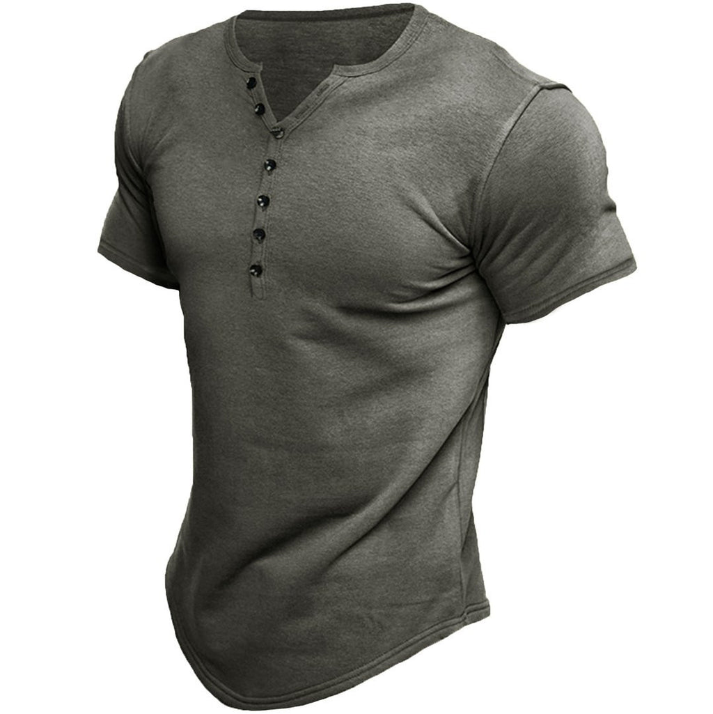 Men's Fashion Casual Solid Color Button Sleeve Top