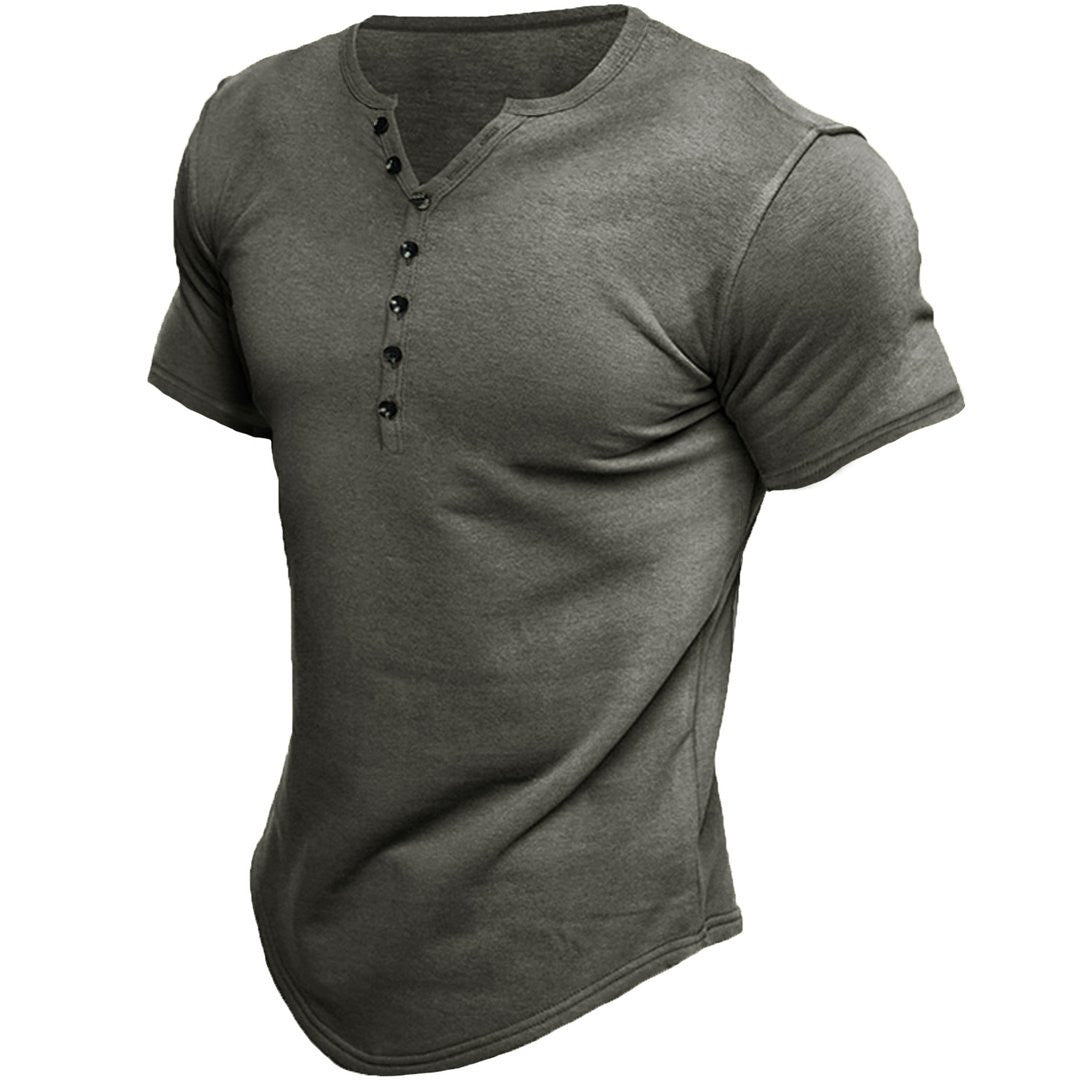 Men's Fashion Casual Solid Color Button Sleeve Top