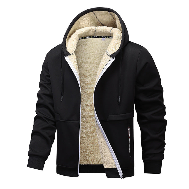 Freizeit Hoodies für Herren, schweres Fleece Sweatshirt, Winter dickes Sherpa gefüttertes Kapuzen-Reißverschlussjacke, dicke Streetwear Mäntel