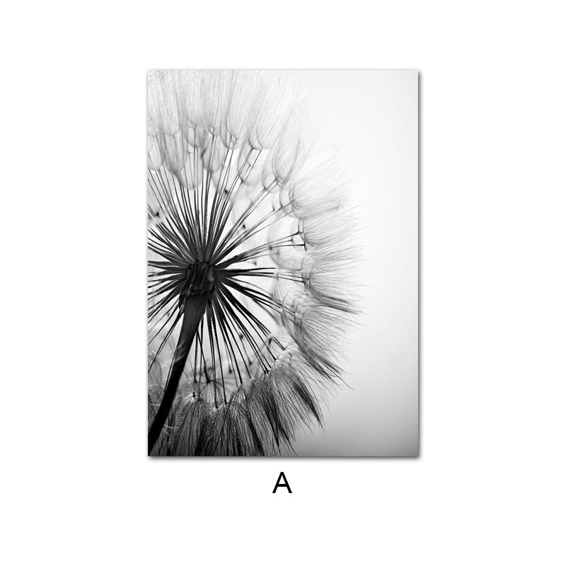 Modern Black And White Art Dandelion Painting Core Canvas Painting