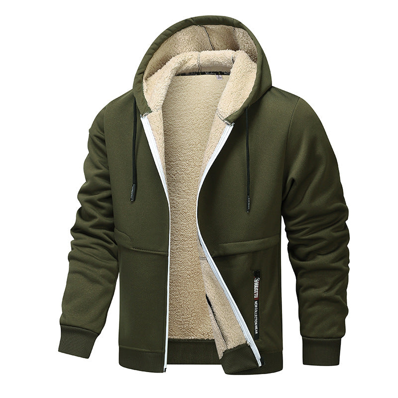 Freizeit Hoodies für Herren, schweres Fleece Sweatshirt, Winter dickes Sherpa gefüttertes Kapuzen-Reißverschlussjacke, dicke Streetwear Mäntel